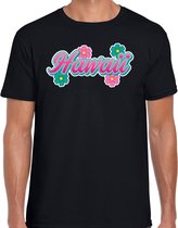 Hawaii t-shirt zwart met bloemen voor heren - Zomer kleding XXL