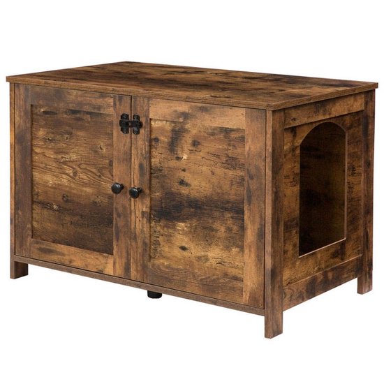 Houten Kattenhuis - Kattenkast voor binnen & buiten - Kattenhok - Kattenhuisje hout met deur en gat - Hondenhok voor kleine honden - 80 x 50 x 55 cm