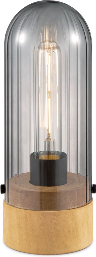 Home Sweet Home - Moderne lampe de table Capri - Fumée - 10/10/27cm - lampe de chevet - Convient pour une source de lumière LED E27 - en Verre et Bois