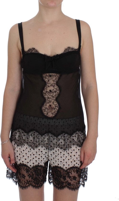 Foto: Zwarte zijde floral lace lingerie top