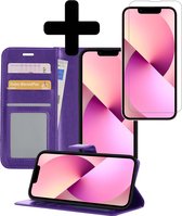 Hoesje Geschikt voor iPhone 14 Hoesje Book Case Hoes Wallet Cover Met Screenprotector - Hoes Geschikt voor iPhone 14 Hoesje Bookcase Hoes - Paars