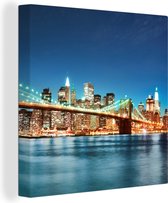 Canvas schilderij - New York - Brug - Brooklyn - Water - Architectuur - Licht - Woonkamer - 50x50 cm - Canvas - Canvas doek - Muurdecoratie