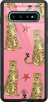 Casimoda® hoesje - Geschikt voor Samsung Galaxy S10+ - The Pink Leopard - Luxe Hard Case Zwart - Backcover telefoonhoesje - Roze