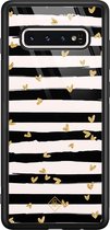 Casimoda® hoesje - Geschikt voor Samsung Galaxy S10 - Hart Streepjes - Luxe Hard Case Zwart - Backcover telefoonhoesje - Zwart