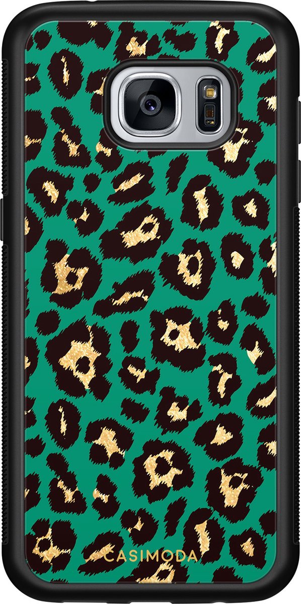 Casimoda® hoesje - Geschikt voor Samsung Galaxy S7 - Luipaard Groen - Zwart TPU Backcover - Luipaardprint - Groen