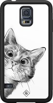Casimoda® hoesje - Geschikt voor Samsung Galaxy S5 - Peekaboo Kat - Zwart TPU Backcover - Kat - Zwart