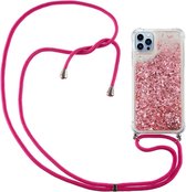 Lunso - Backcover hoes met koord - Geschikt voor iPhone 14 Pro - Glitter Roze