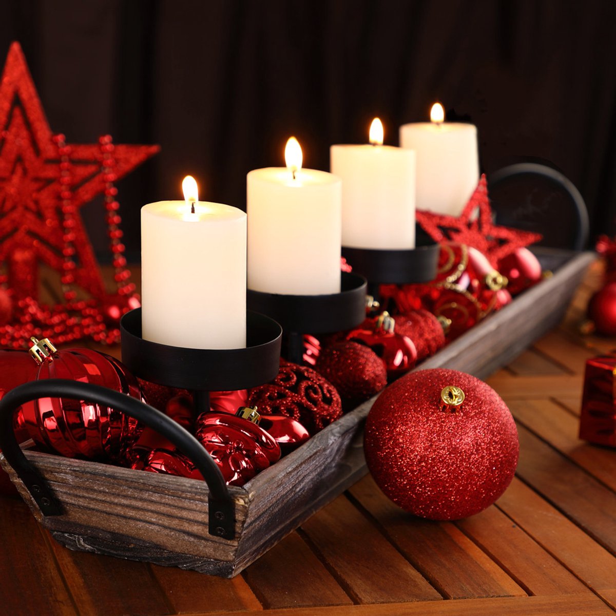 Deuba Kerstboomballen - Set van 77 Kunstof Mat Glanzend - Rood – foto 6