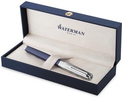 Waterman Exception vulpen | Metaal-blauwe lak met palladium detail en Geëtste dop | 18K Gouden medium penpunt | met Geschenkdoos