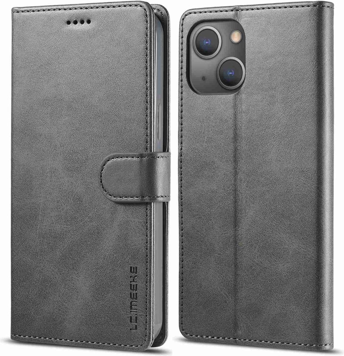 LC.IMEEKE Hoesje - Geschikt voor iPhone 14 Hoesje - LC.IMEEKE Luxe Book Case - Grijs