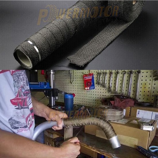 Uitlaat warmte wrap isolatie tape wrap groen 10 Meter 50MM breed + RVS tie ribs bol