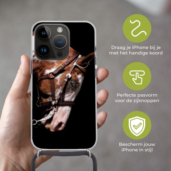 Étui téléphone Convient pour Apple iPhone 14 Pro - Cheval - Licol - Taches - Siliconen - Crossbody - Coque arrière avec cordon - Étui téléphone avec cordon - Étui avec corde Étui téléphone