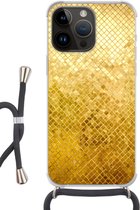 Geschikt voorApple Iphone 14 Pro - Crossbody Case - Goud - Design - Abstract - Siliconen - Crossbody - Backcover met Koord - Telefoonhoesje met koord - Hoesje met touw