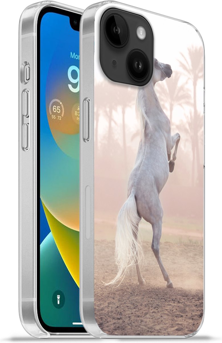 Telefoonhoesje Geschikt voor Apple Iphone 14 hoesje - Paard - Zand - Palmboom - Siliconen Telefoonhoesje Telefoonhoesje