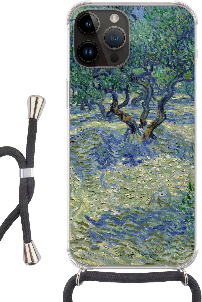Telefoonhoesje Geschikt voor Apple Iphone 14 Pro Max - De Olijfgaard - Vincent van Gogh - Siliconen - Crossbody - Backcover met Koord - Telefoonhoesje met koord - Hoesje met touw Telefoonhoesje