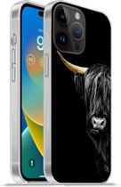 Geschikt voorApple Iphone 14 Pro - Softcase hoesje - Schotse hooglander - Koeien - Goud - Siliconen Telefoonhoesje