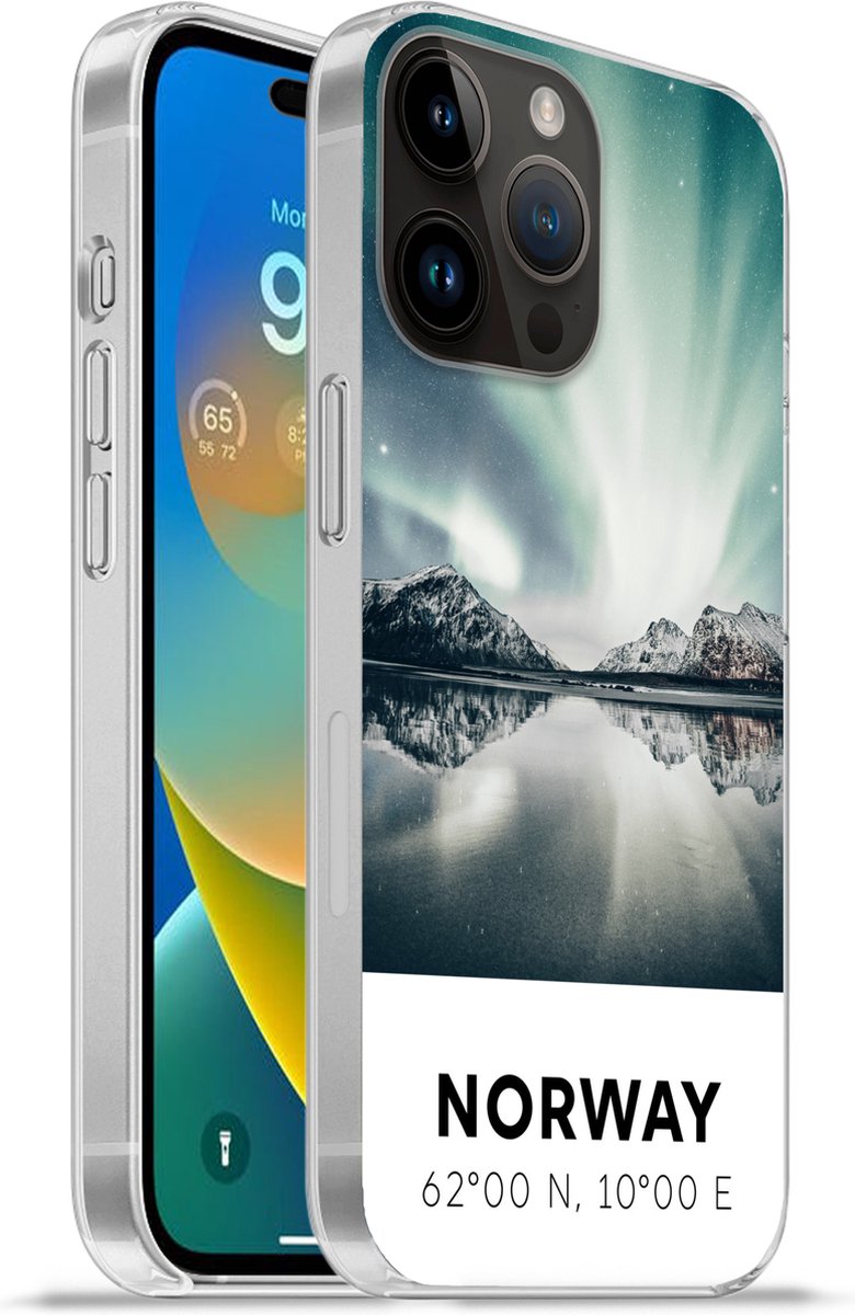 Telefoonhoesje Geschikt voor Apple Iphone 14 Pro hoesje - Noorwegen - Noorderlicht - Meer - Siliconen Telefoonhoesje Telefoonhoesje