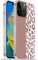 Geschikt voorApple Iphone 14 Pro - Softcase hoesje - Dierenprint - Roze - Dieren - Siliconen Telefoonhoesje