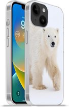 Geschikt voorApple Iphone 14 - Softcase hoesje - IJsbeer - Sneeuw - Wit - Siliconen Telefoonhoesje