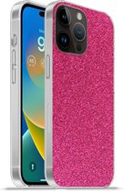Geschikt voorApple Iphone 14 Pro - Softcase hoesje - Roze - Abstract - Design - Siliconen Telefoonhoesje