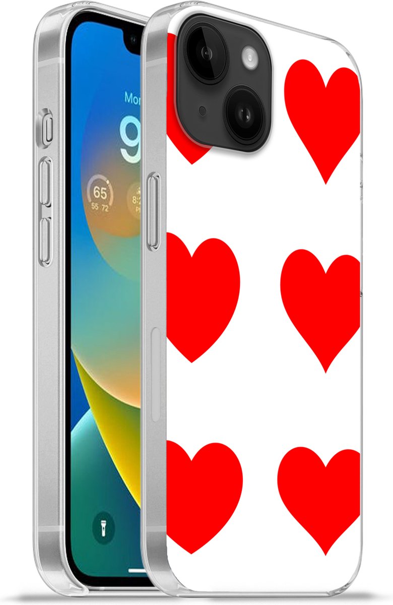 Telefoonhoesje Geschikt voor Apple Iphone 14 hoesje - Een illustratie met negen rode hartjes - Siliconen Telefoonhoesje Telefoonhoesje