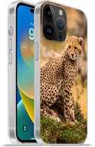 Geschikt voorApple Iphone 14 Pro - Softcase hoesje - Luipaard - Bos - Dier - Siliconen Telefoonhoesje