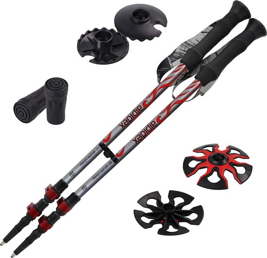 Nordic Walking Trekkingstokken met anti-shock-systeem, Nordic Walking en wandelen, licht en robuust aluminium, meerdere oppervlakken en uittrekbaar, 1 paar, 135 cm (zwart - kurk