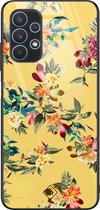 Casimoda® hoesje - Geschikt voor Samsung Galaxy A32 5G - Bloemen geel flowers - Luxe Hard Case Zwart - Backcover telefoonhoesje - Geel