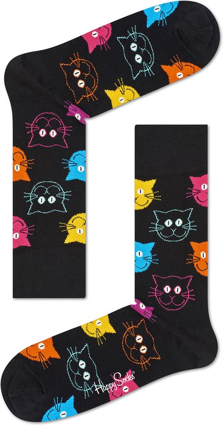 Happy Socks Sokken Met Print Cats Zwart - Maat 41-46