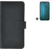 iPhone 14 Pro Max Hoesje - Bookcase - iPhone 14 Pro Max Screenprotector - Pu Leder Wallet Book Case Zwart Cover + Screenprotector