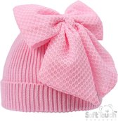 Soft Touch Babymutsje met Strik Ribbed Roze Meisjes 0-12 Maanden H668