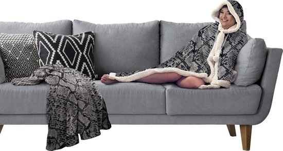 Linnick Flannel Fleece Blanket + Hoodie with Hood Snake - naturel - 140x200cm - 130x180cm - Plaid