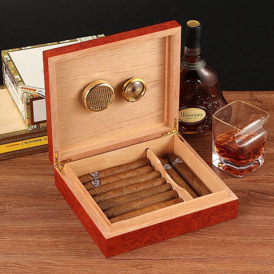 Humidor Cederhout Sigaarbox Tot 20 sigaren Sigaardoos inclusief Hydrometer