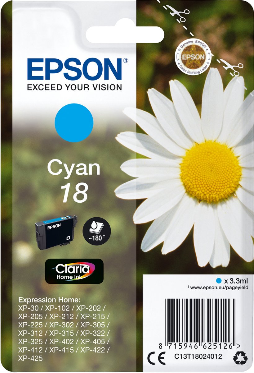Epson Daisy Singlepack Cyaan 18 Claria Home inkt
