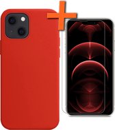 Hoesje Geschikt voor iPhone 14 Hoesje Siliconen Cover Case Met Screenprotector - Hoes Geschikt voor iPhone 14 Hoes Back Case - Rood