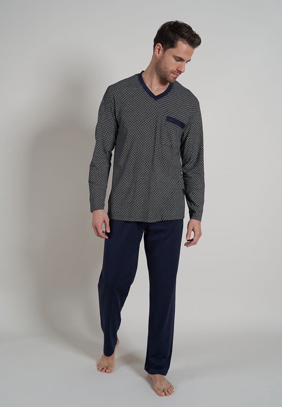 Pyjama homme Gotzburg col V- mini dessin bleu foncé - Taille : L