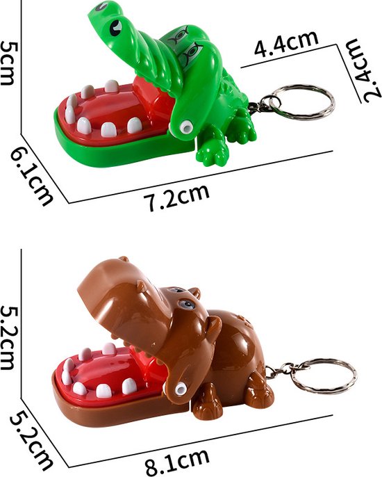 Thumbnail van een extra afbeelding van het spel Krokodil met kiespijn spel - Set van 3 stuks - Krokodil, haai en nijlpaard  - Drankspel - Kinderspel - Bijtende krokodil - Sleutelhanger - Uitdeelcadeautjes voor kinderen - Drank spelletjes