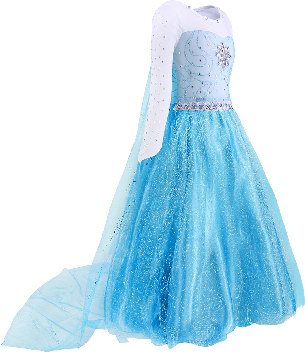 Joya Kids® Luxe Blauwe ijsprinses Verkleed Jurk met Ster | Glamour Jurk met sleep | Prinsessenjurk meisje | Verkleedjurk + Accessoires set | Blauw | Maat 128/134 (130) — afbeelding 7
