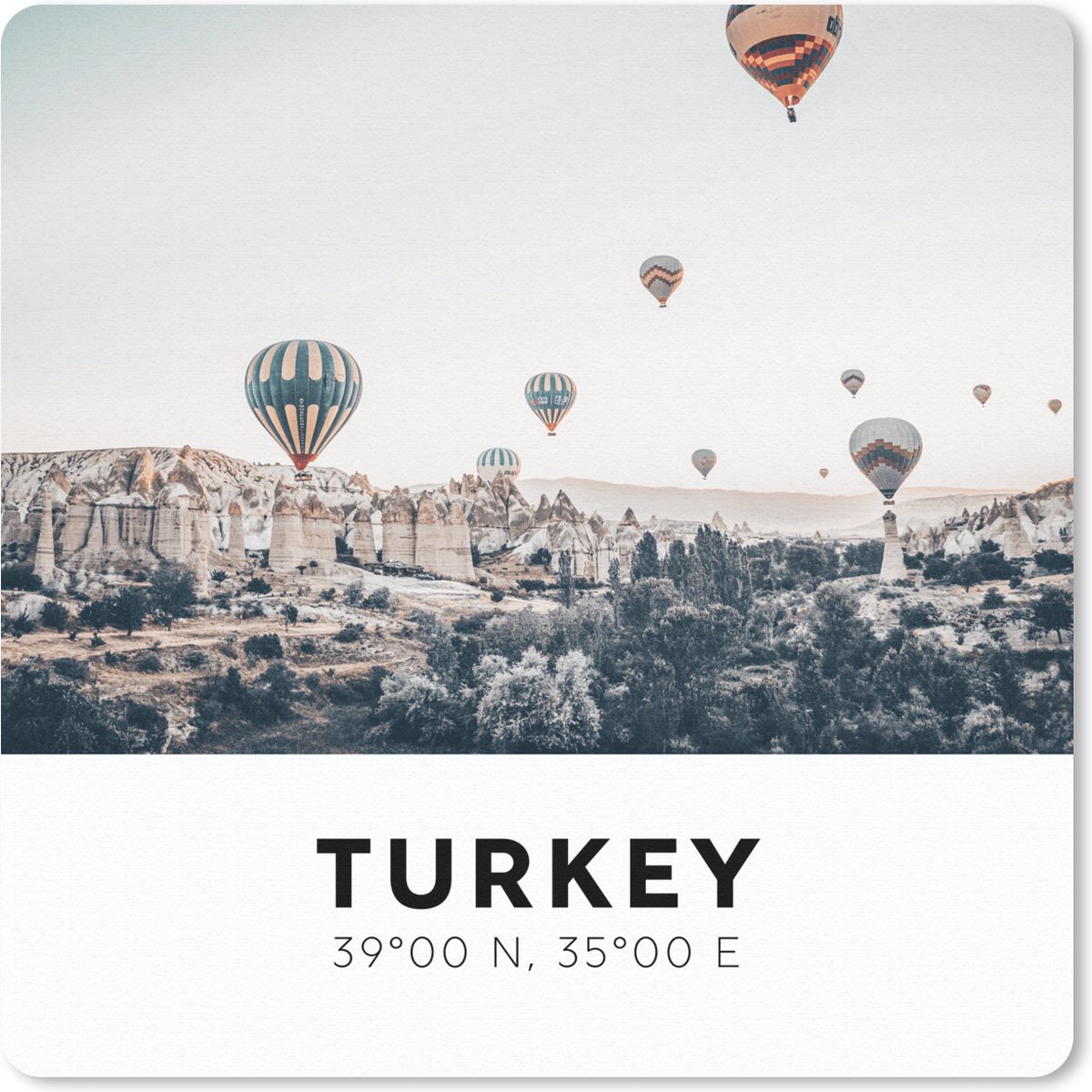 Muismat 30x30 cm - Mousepad Turkije - Luchtballon - Bomen - Muismatten