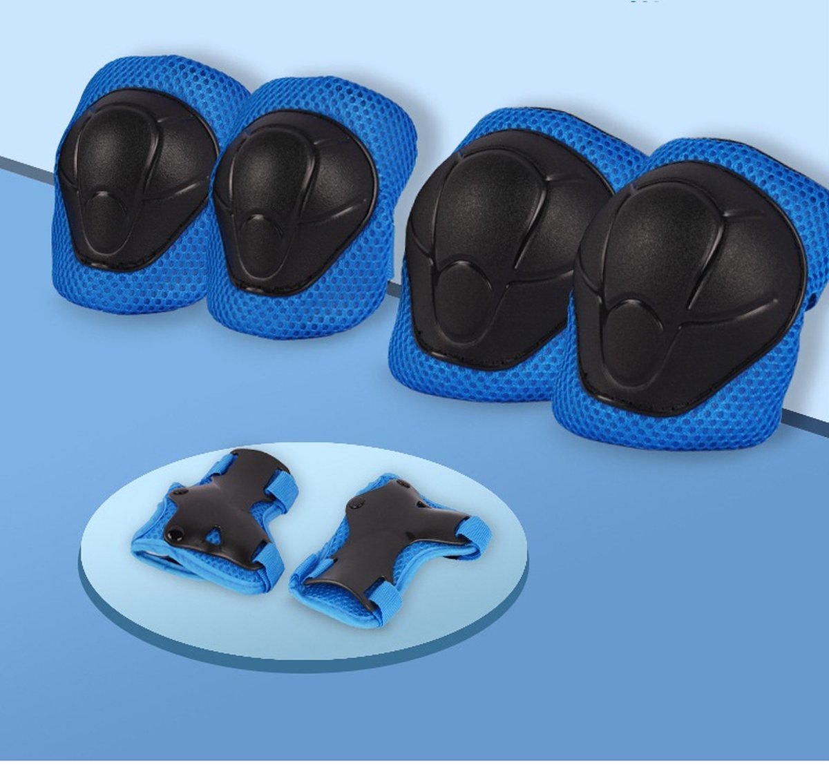 Fietshelm voor kinderen, beschermingsset voor kinderen, klassieker, met kniebeschermers en elleboogbeschermers voor multisport, step, skateboard, skeeleren, rolschaatsen, 3-13 jaar (blauw