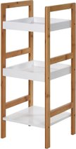 Bamboe houten bijzet kastje/badkamer rek wit/bruin met 3 planken 30 x 30 x 72 cm - Bijzetkastjes