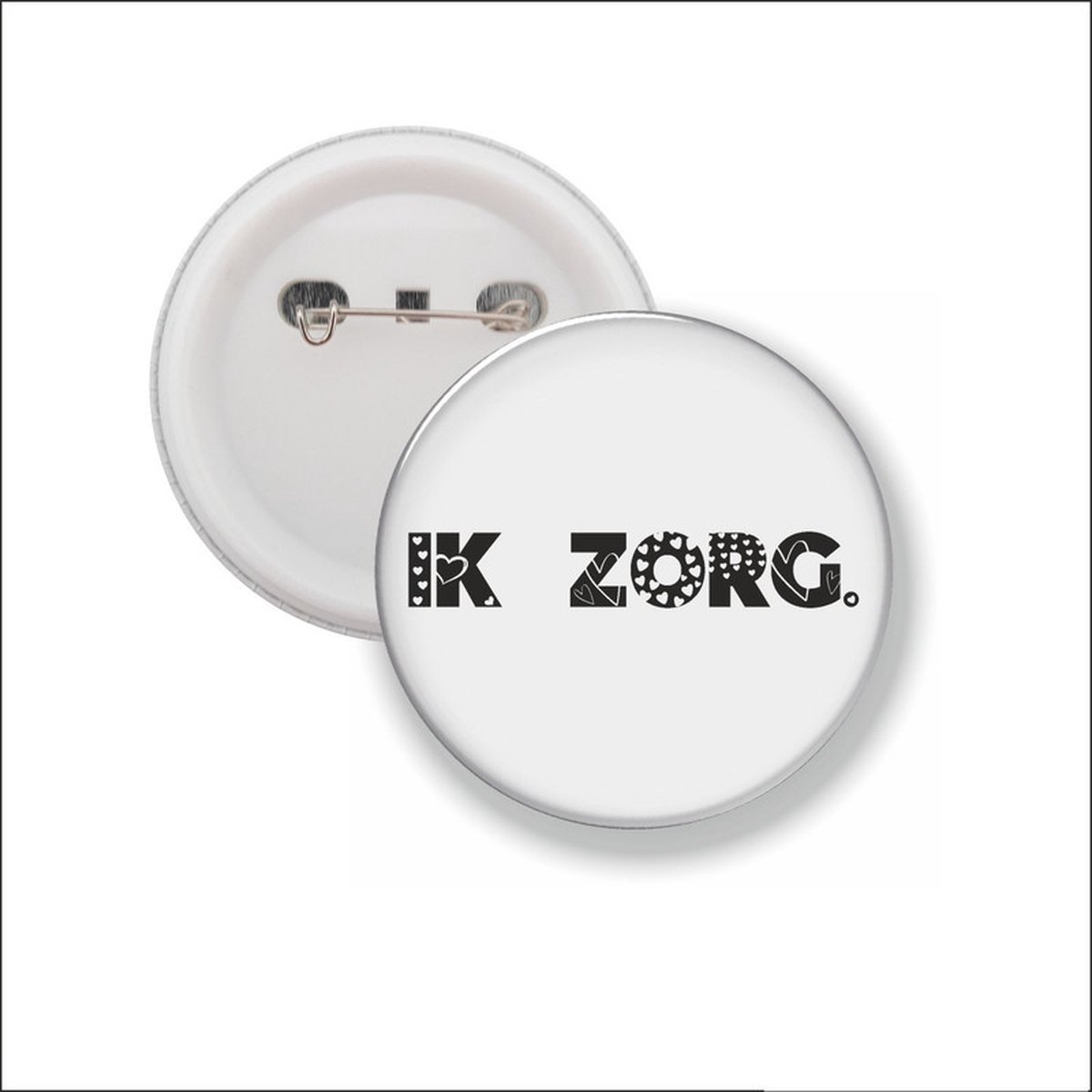Button Met Speld 58 MM - Ik Zorg - Wit