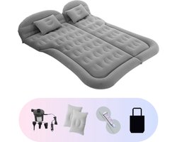 Opblaasbaar Auto Matras - Auto Luchtbed Grijs - Achterbank en Achterbak - Tweepersoons 3-in-1 Universeel Automatras - Inclusief Elektrische Pomp en Accessoires - Kampeer Luchtbed voor Reizen