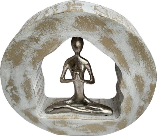 Yoga Beeld Sculptuur Hout Metaal 28 cm hoog Rust & Ontspanning