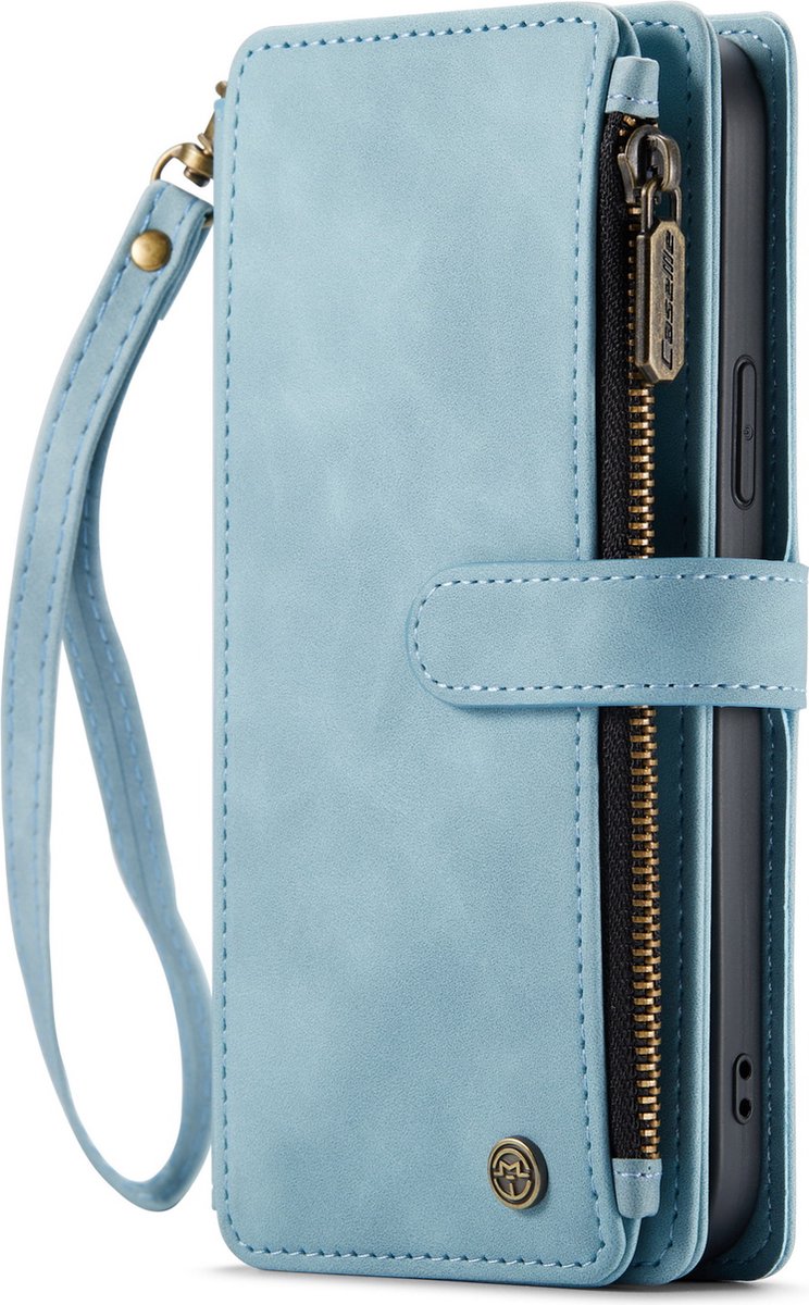 Casemania iPhone 14 Pro Hoesje Aqua Blue Portemonnee Bookcase met Rits