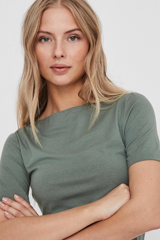 Vero Moda Dames Effen Stretch T-Shirt Basis Top Korte Mouw Bovenkleding met Boothals VMPANDA