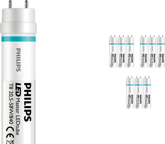 Value Pack 10x Philips Tube LED T8 MASTER Value (EM/Secteur) Haut rendement 20,5W 3100lm - 840 Wit | 150cm - Remplace 58W