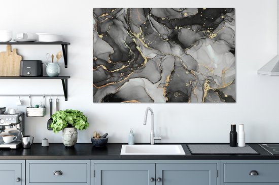 Toile Peinture Marbre - Zwart - Or - Grijs - 120x80 cm - Décoration murale