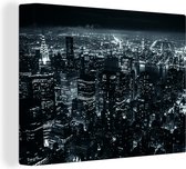 Canvas Schilderij Skyline - New York - Nacht - 40x30 cm - Wanddecoratie