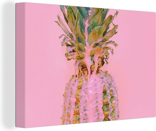 Canvas Schilderij Verf - Ananas - Roze - Zomer - 30x20 cm - Wanddecoratie